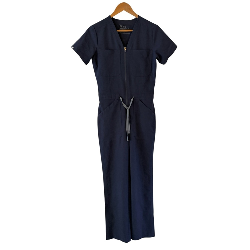 FIGS Technical Collection Medical Scrub Jumpsuit Womens XS Navy Blue Zip Front